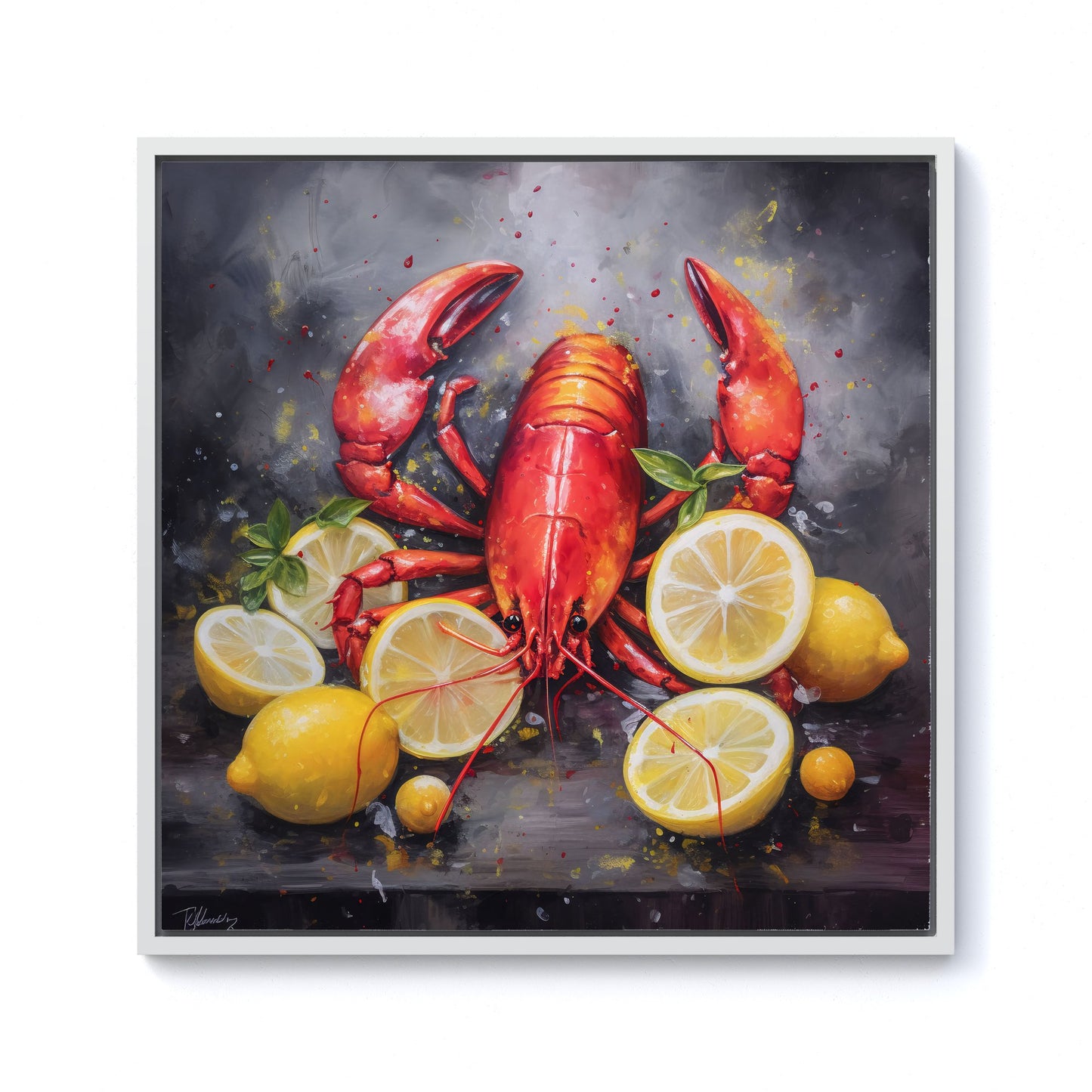 Lobster And Lemons Framed Canvas