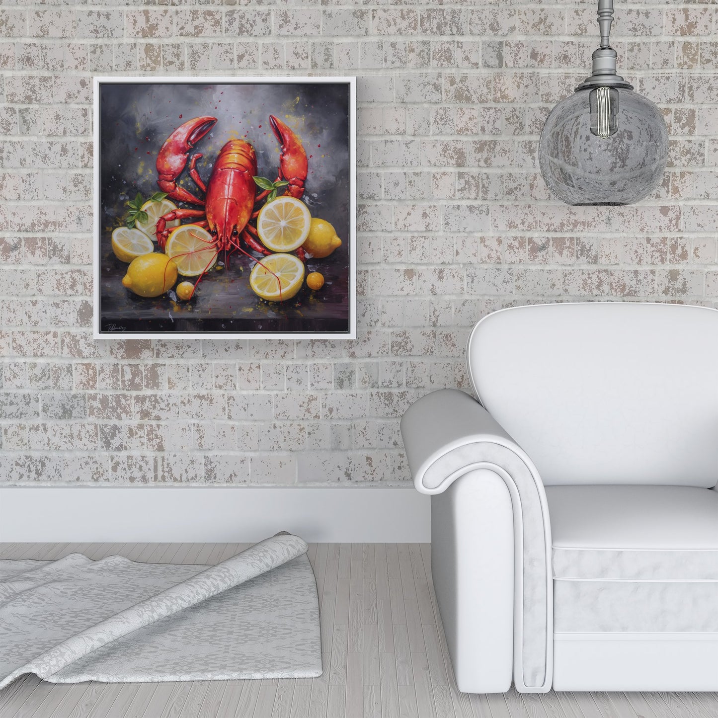 Lobster And Lemons Framed Canvas