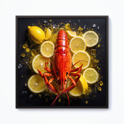 Lobster On Lemons Framed Canvas