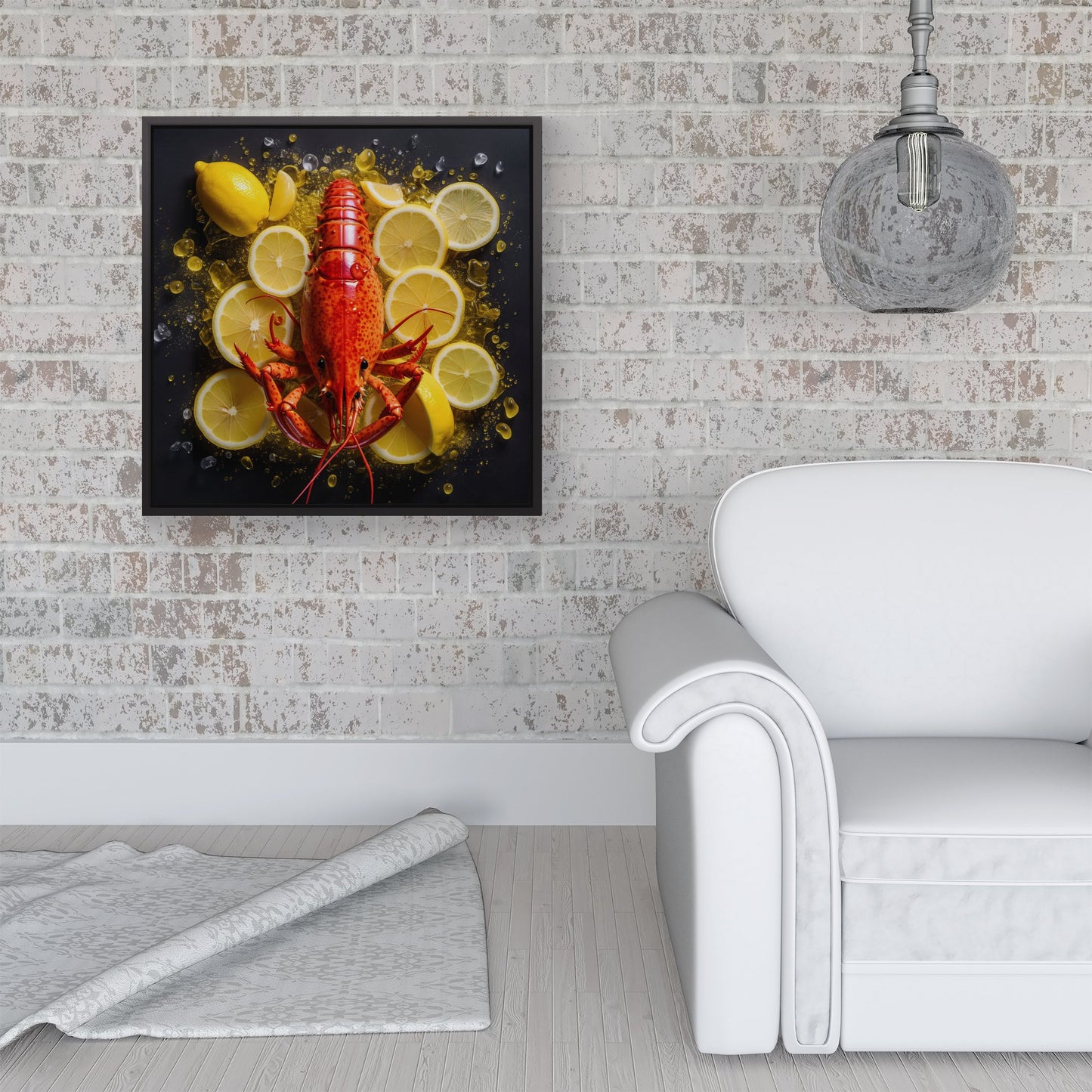 Lobster On Lemons Framed Canvas