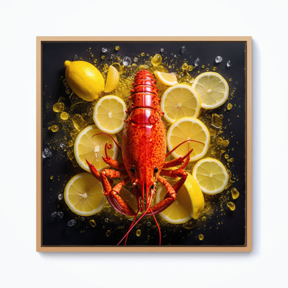 Lobster On Lemons Framed Canvas