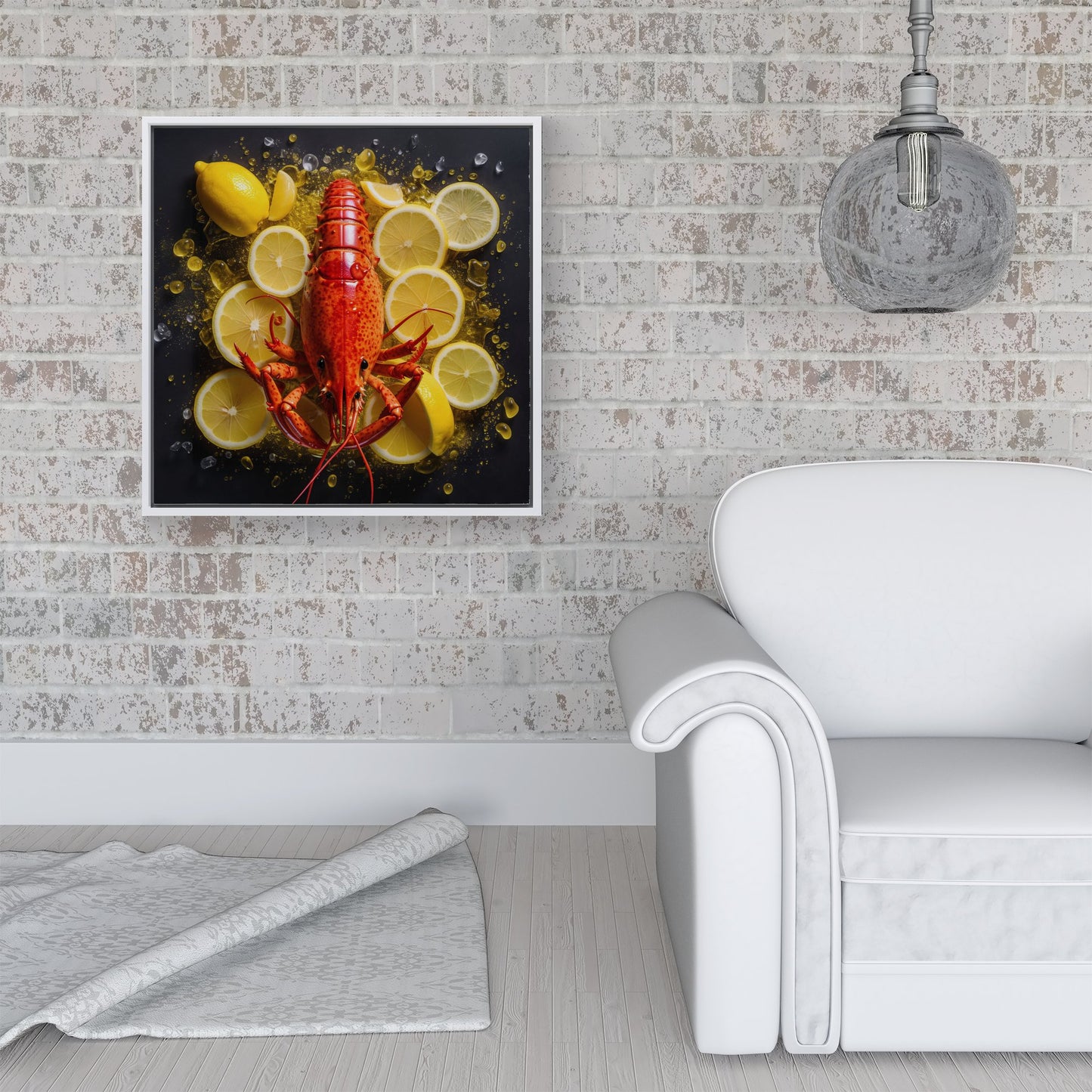 Lobster On Lemons Framed Canvas