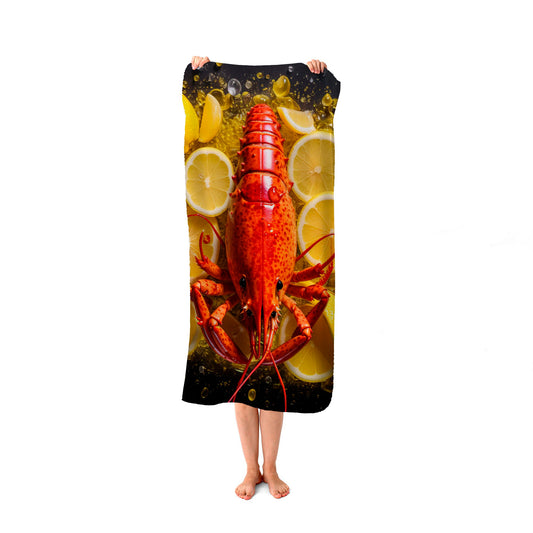 Lobster On Lemons Beach Towel
