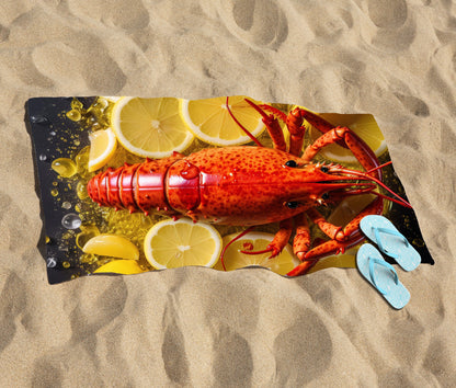 Lobster On Lemons Beach Towel