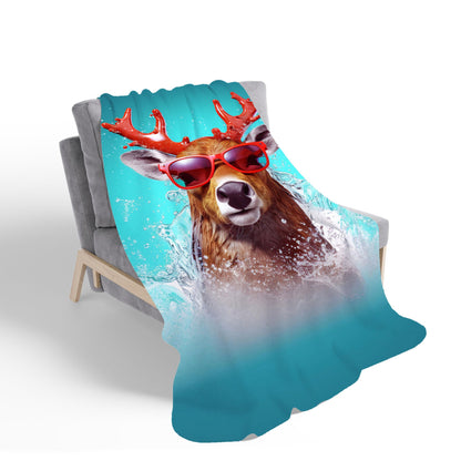 Rudolph With Reed Antlers Sherpa Blanket