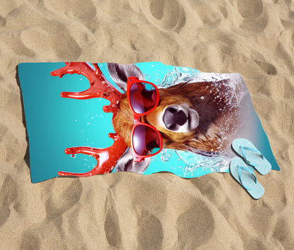 Rudolph With Reed Antlers Beach Towel