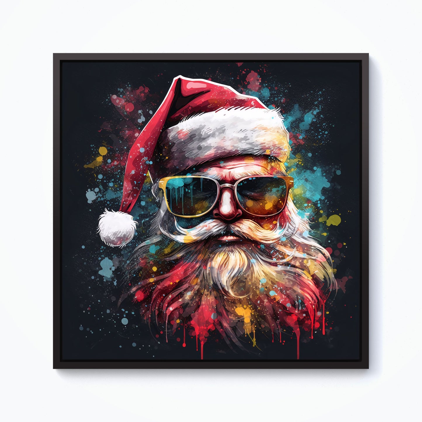 Splashart Santa Claus In Glasses Framed Canvas