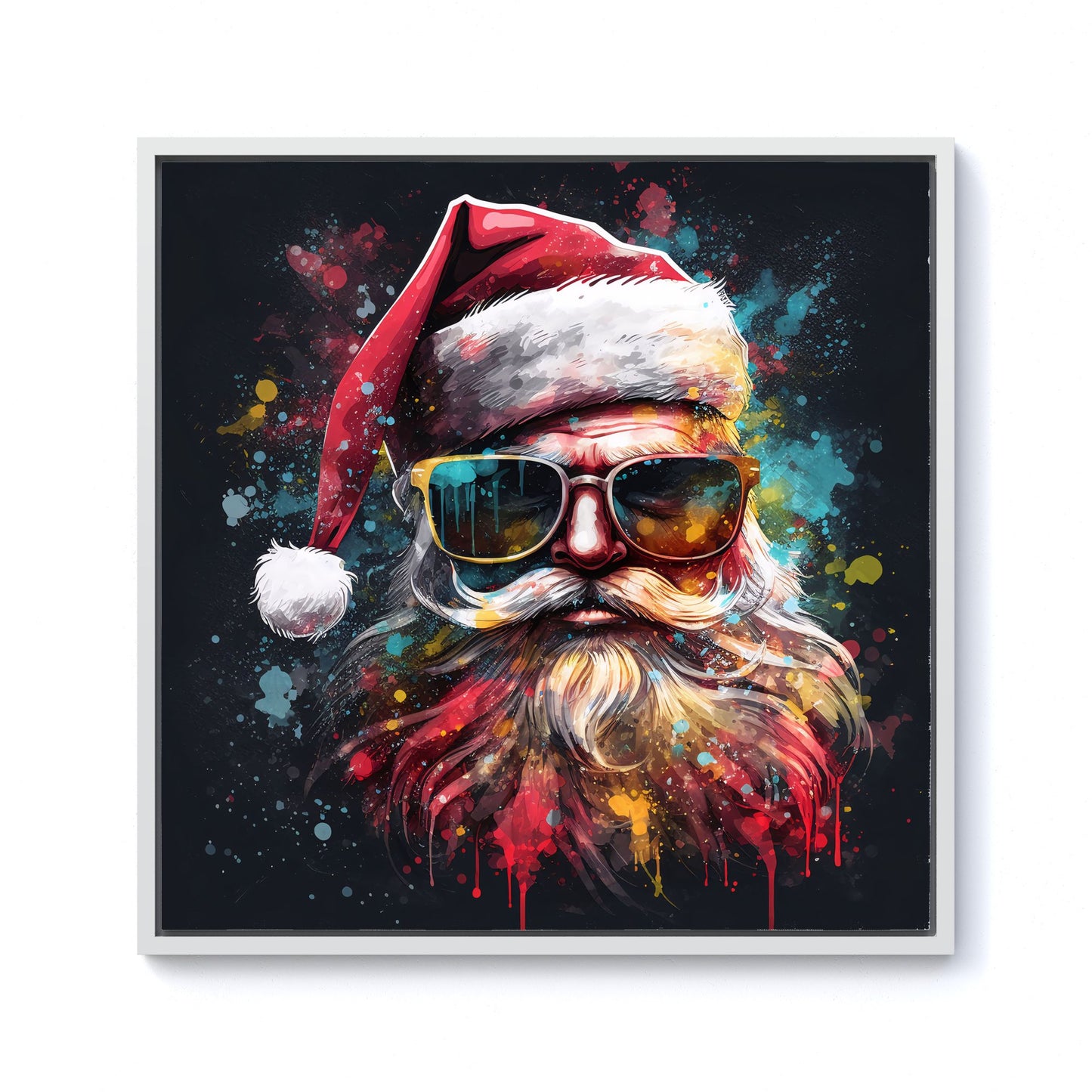 Splashart Santa Claus In Glasses Framed Canvas