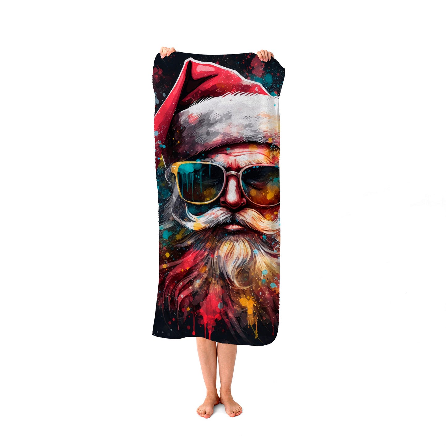 Splashart Santa Claus In Glasses Beach Towel