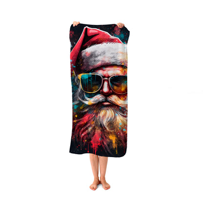 Splashart Santa Claus In Glasses Beach Towel