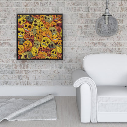 Autumnal Skulls Pattern Framed Canvas