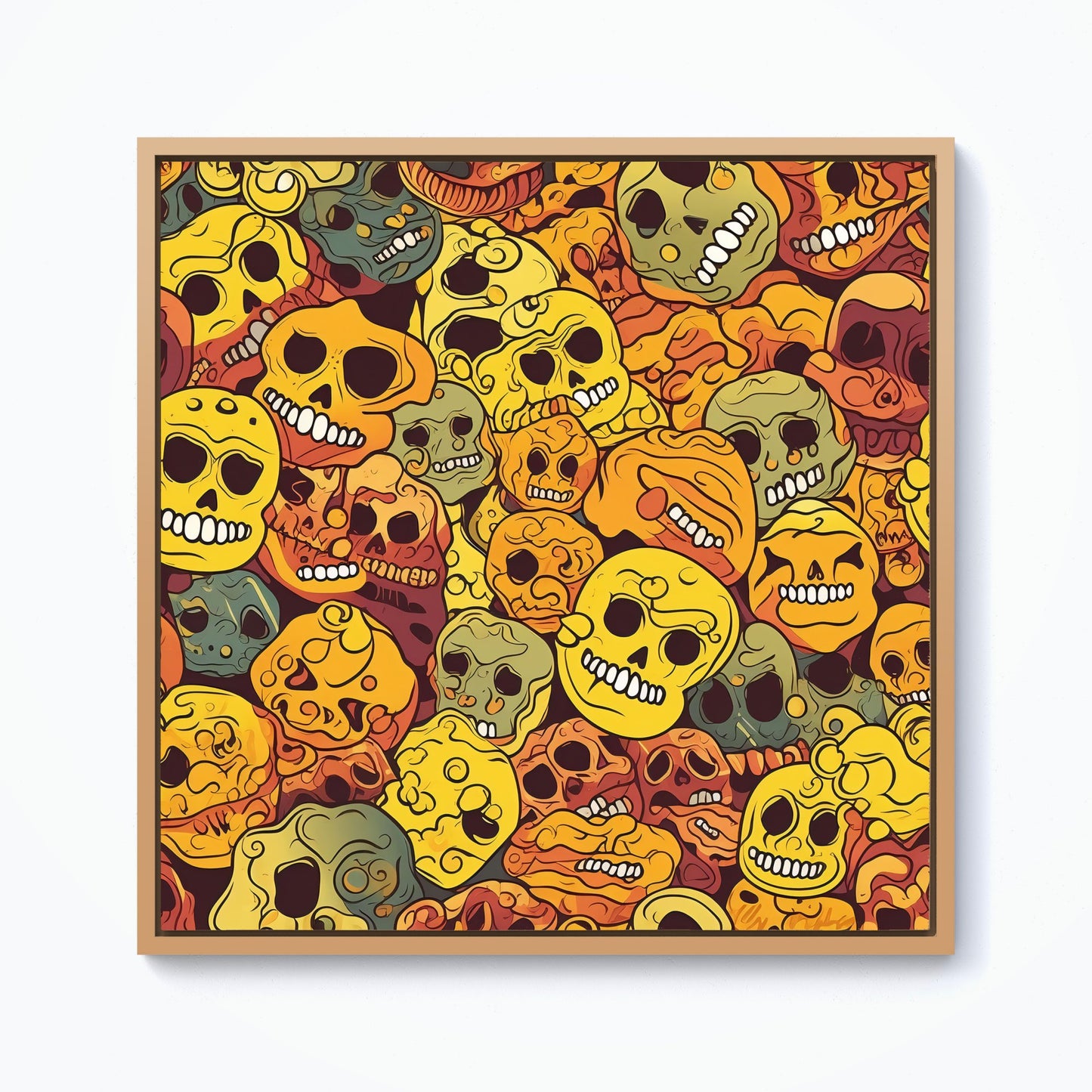 Autumnal Skulls Pattern Framed Canvas
