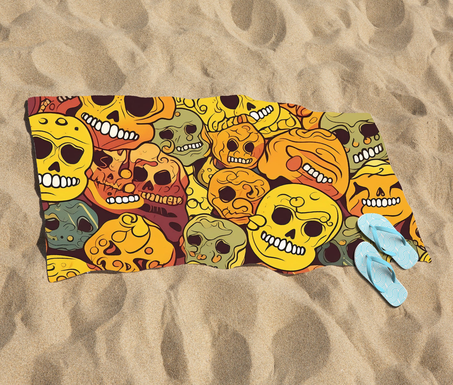 Autumnal Skulls Pattern Beach Towel