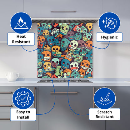 Smiling Skulls Pattern Kitchen Splashback