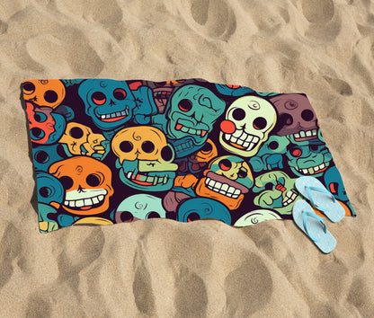 Smiling Skulls Pattern Beach Towel