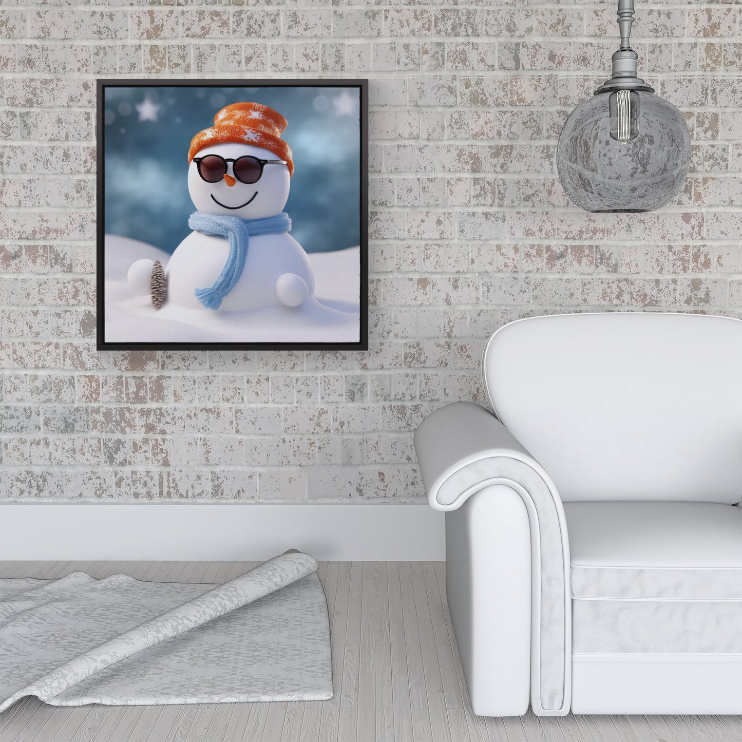 Smily Snowman Framed Canvas