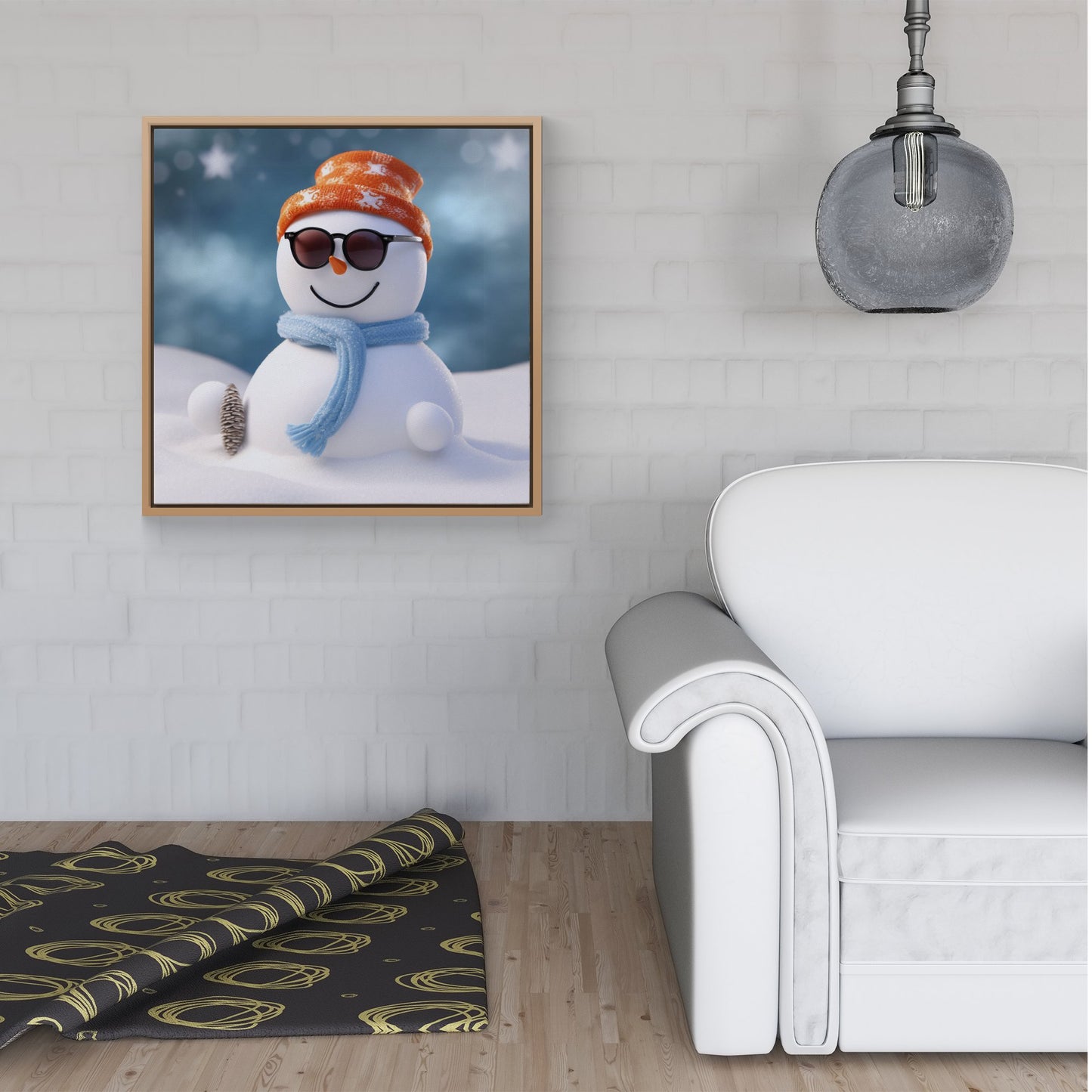 Smily Snowman Framed Canvas
