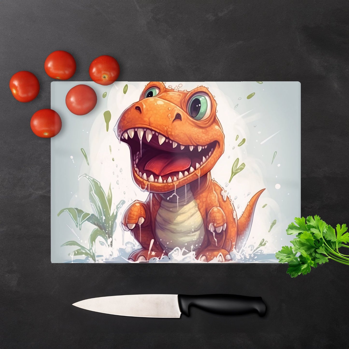 Dino Having A Splash Chopping Board