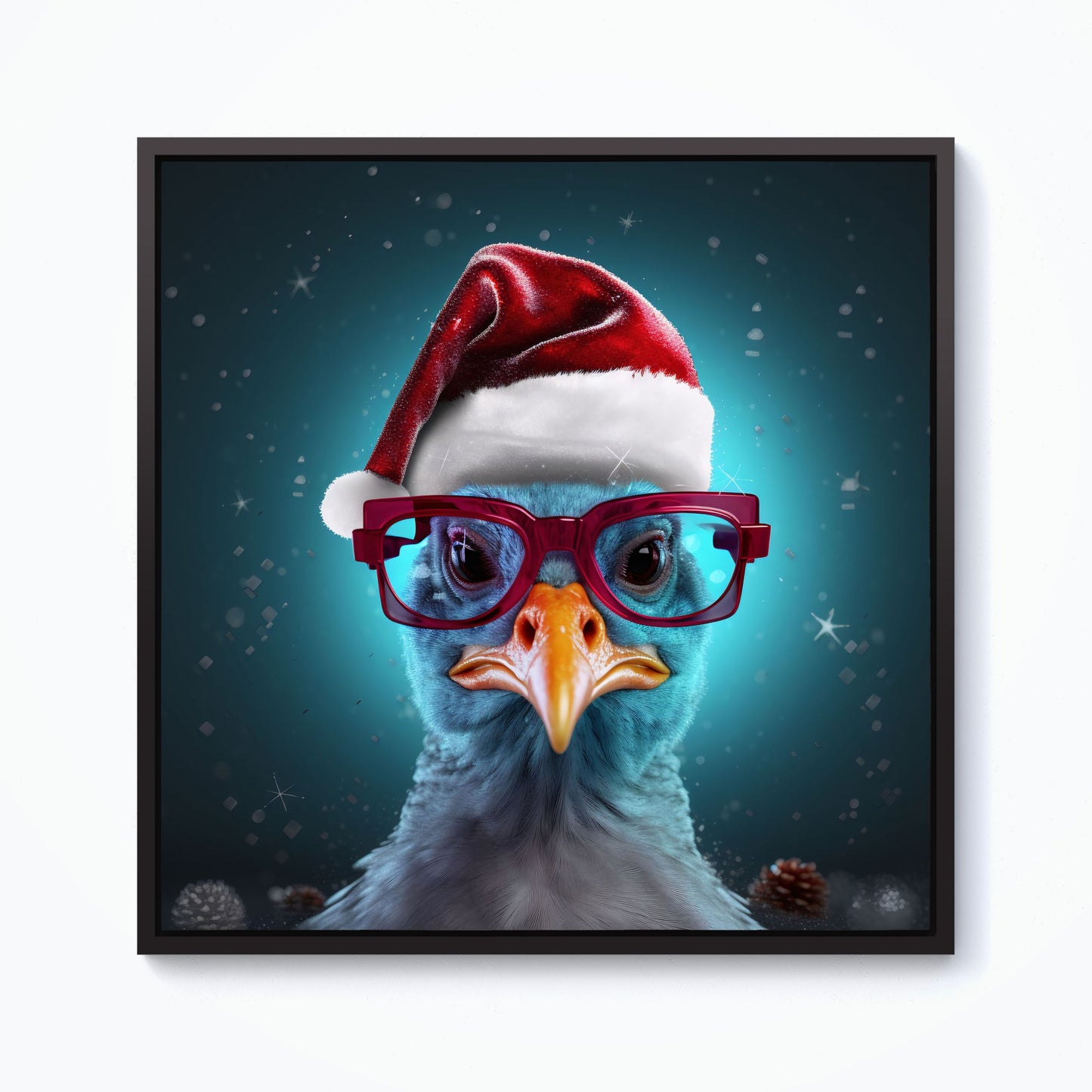 Turkey Wearing A Santa Hat Framed Canvas