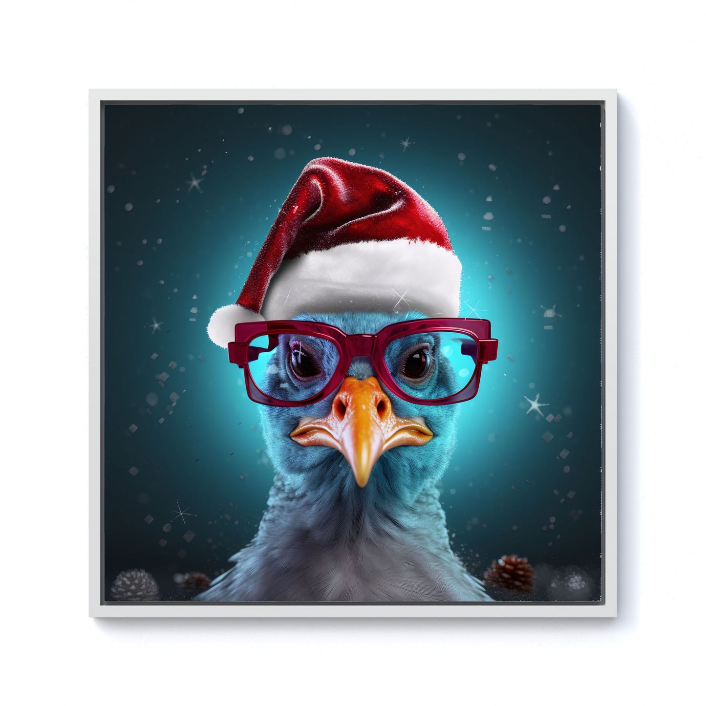 Turkey Wearing A Santa Hat Framed Canvas