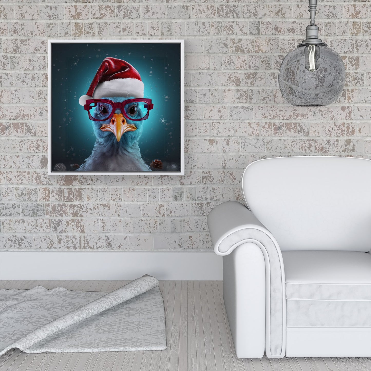 Turkey Wearing A Santa Hat Framed Canvas