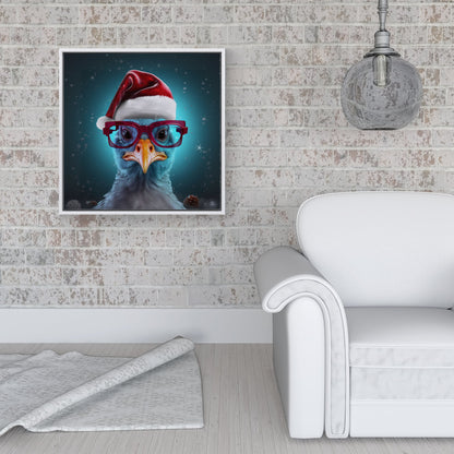 Turkey Wearing A Santa Hat Framed Canvas