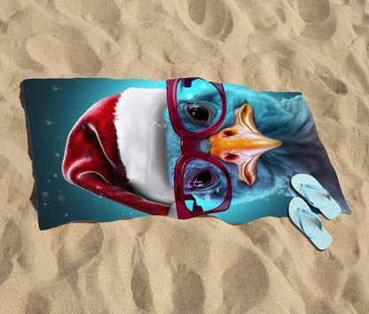 Turkey Wearing A Santa Hat Beach Towel