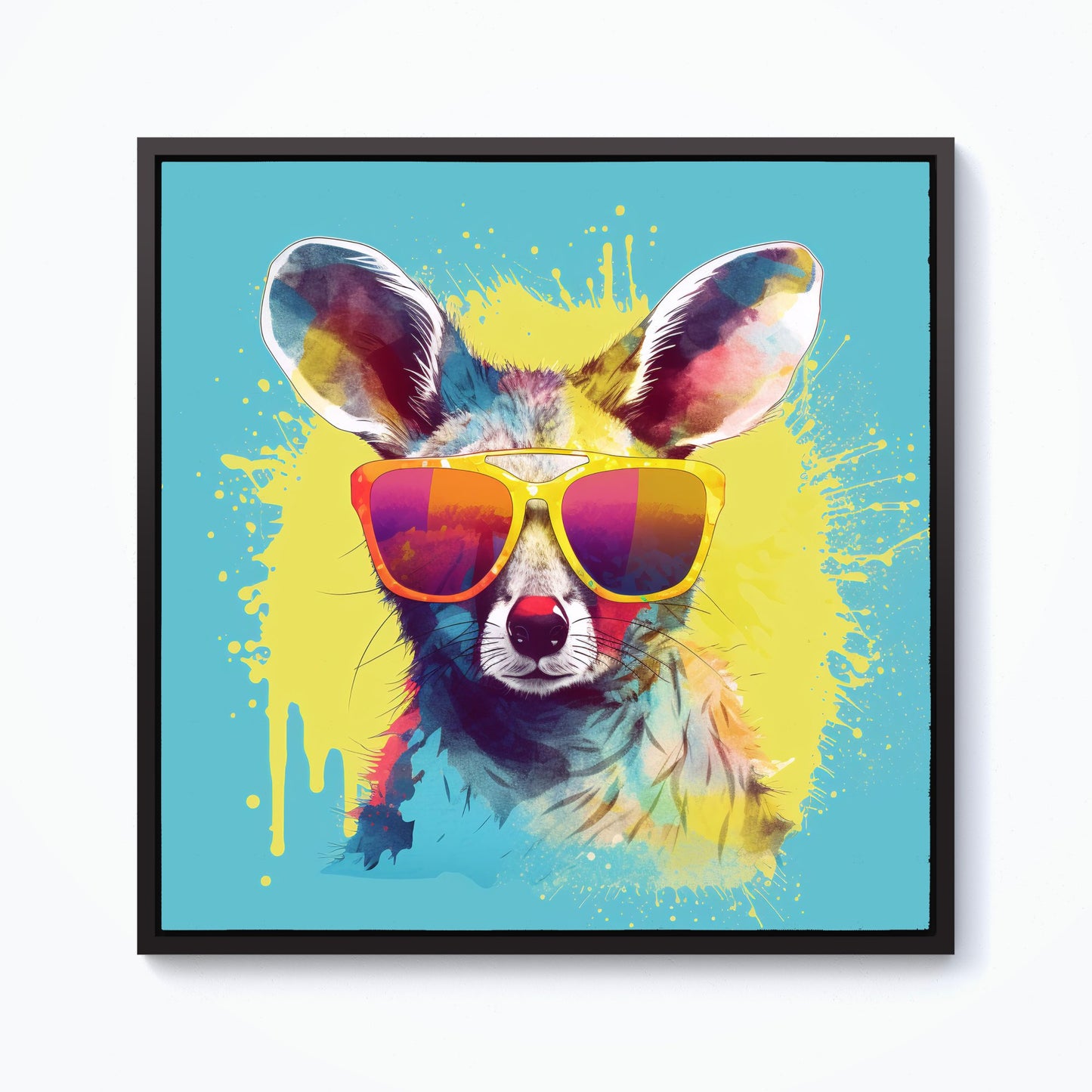 Splashart Wallaby In Glasses Framed Canvas