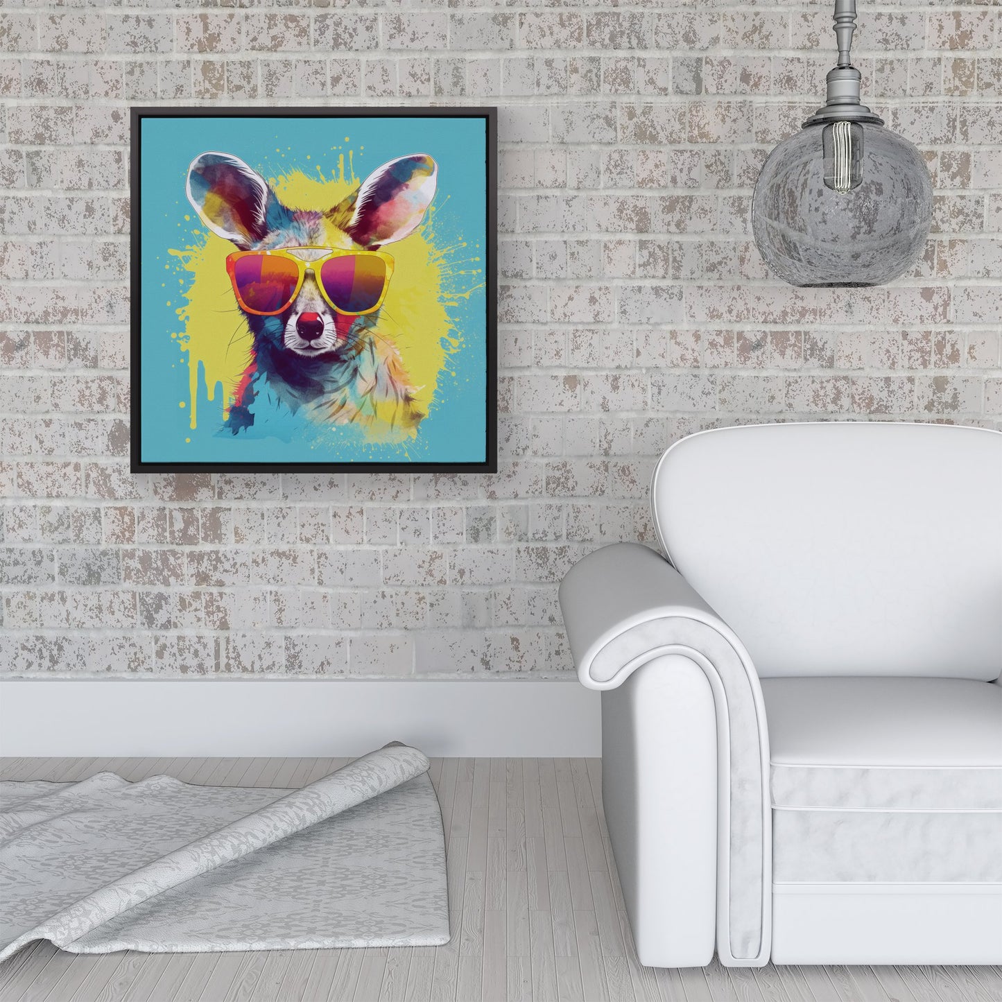 Splashart Wallaby In Glasses Framed Canvas