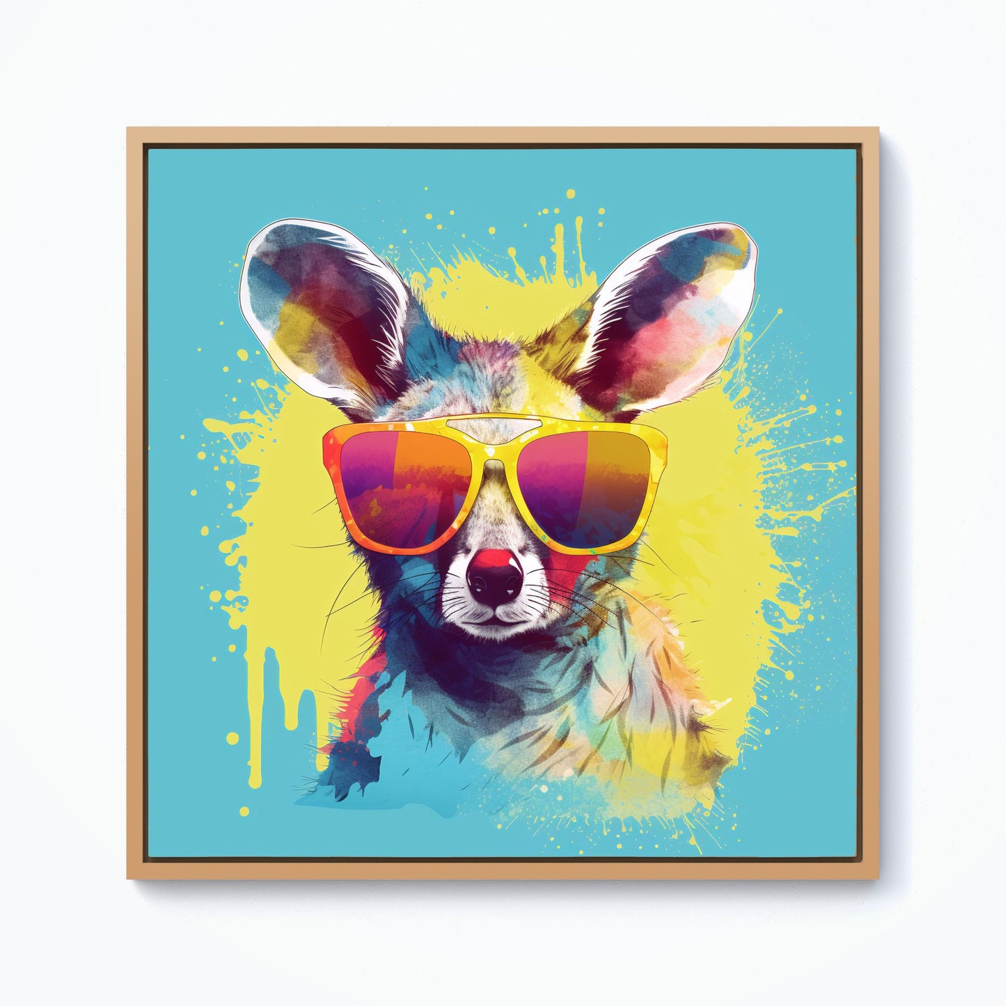 Splashart Wallaby In Glasses Framed Canvas