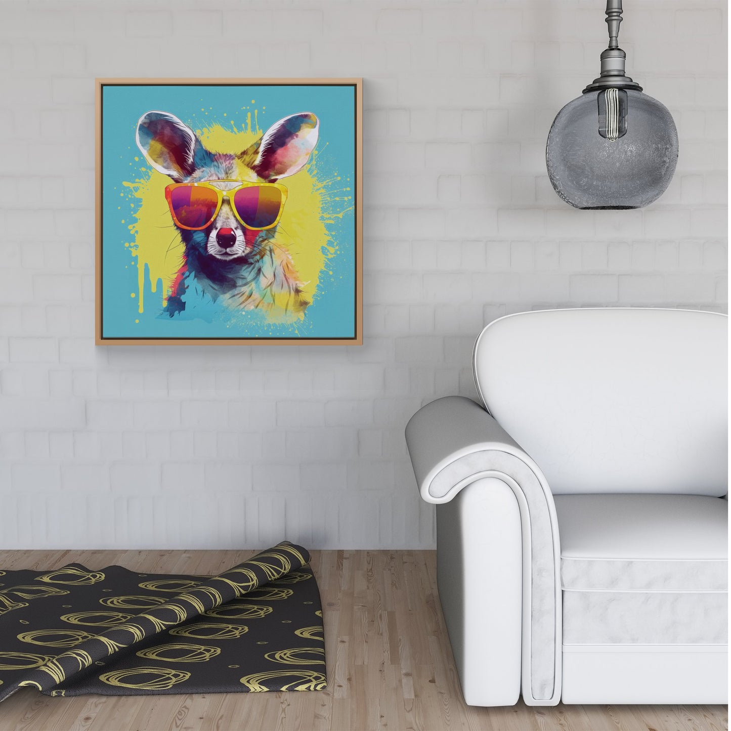 Splashart Wallaby In Glasses Framed Canvas