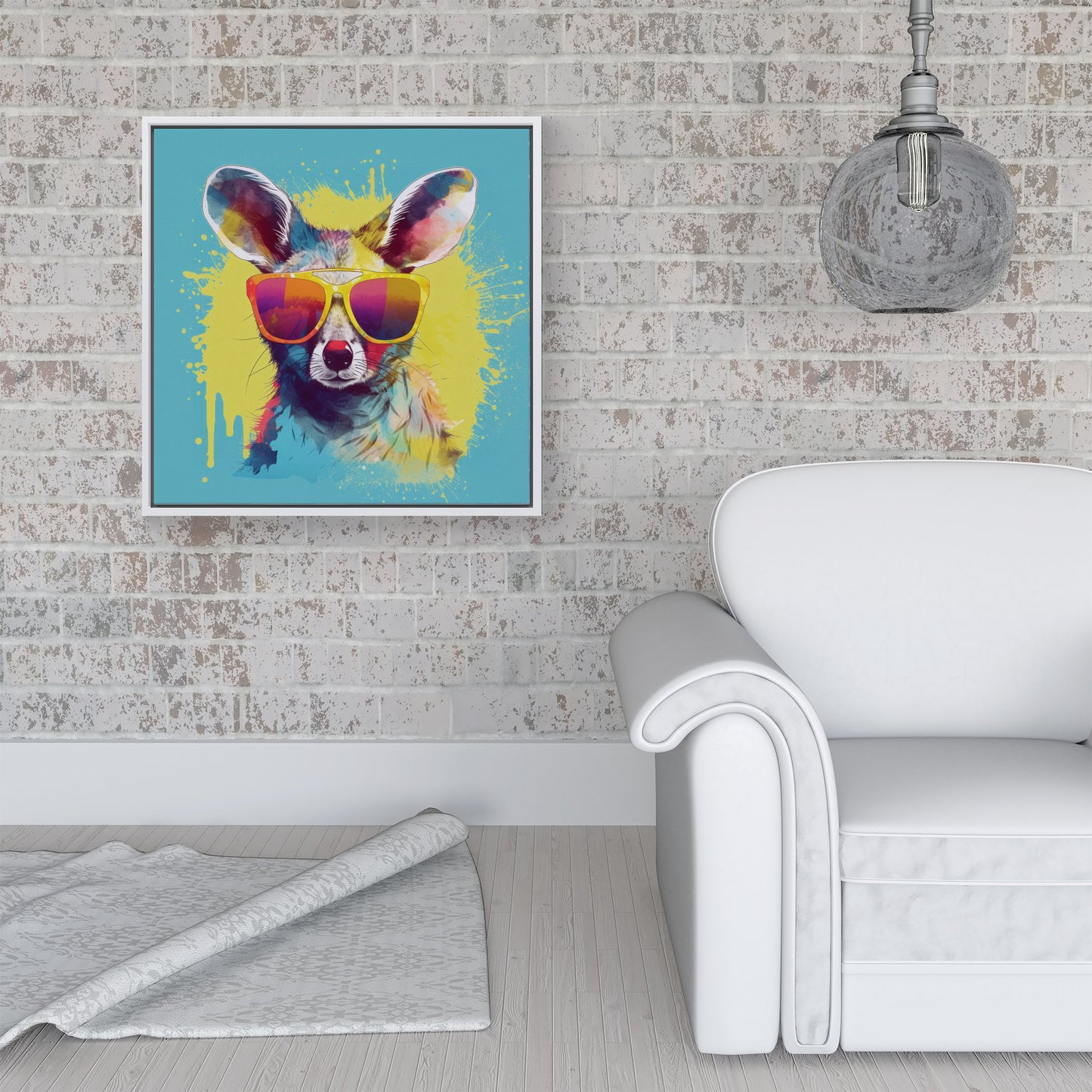 Splashart Wallaby In Glasses Framed Canvas