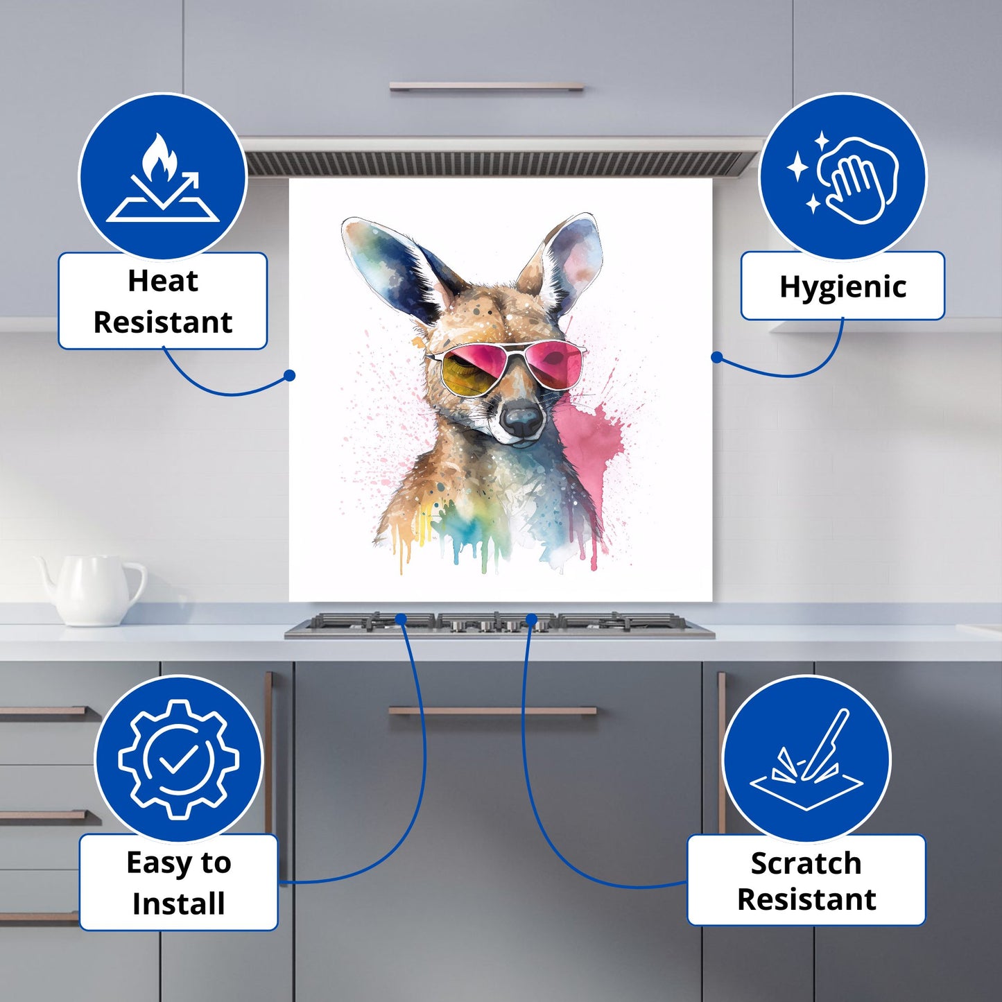 Wallaby In Pink Glasses Kitchen Splashback