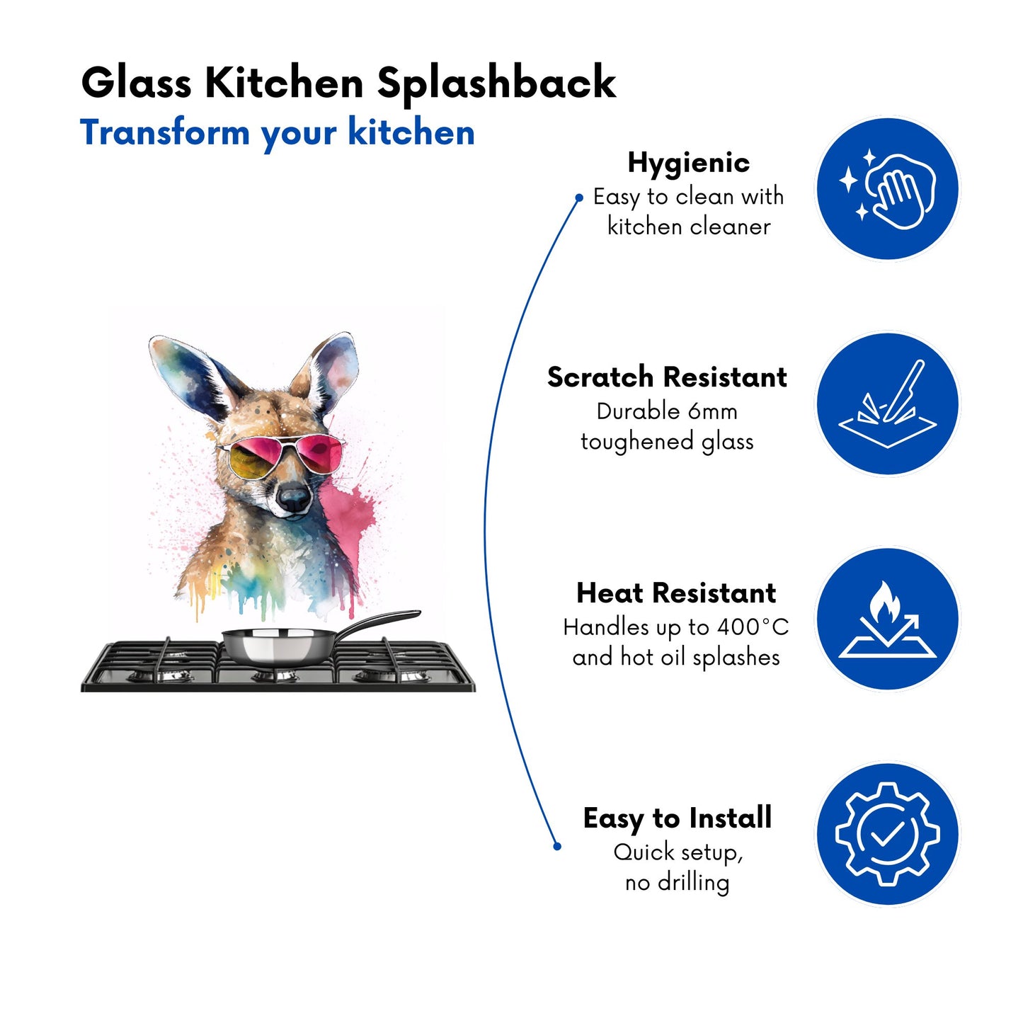 Wallaby In Pink Glasses Kitchen Splashback