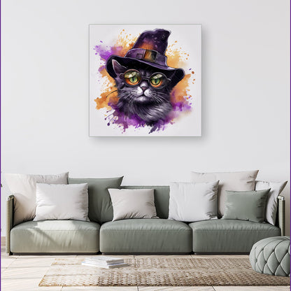 Splashart Longhaired Witches Cat Canvas
