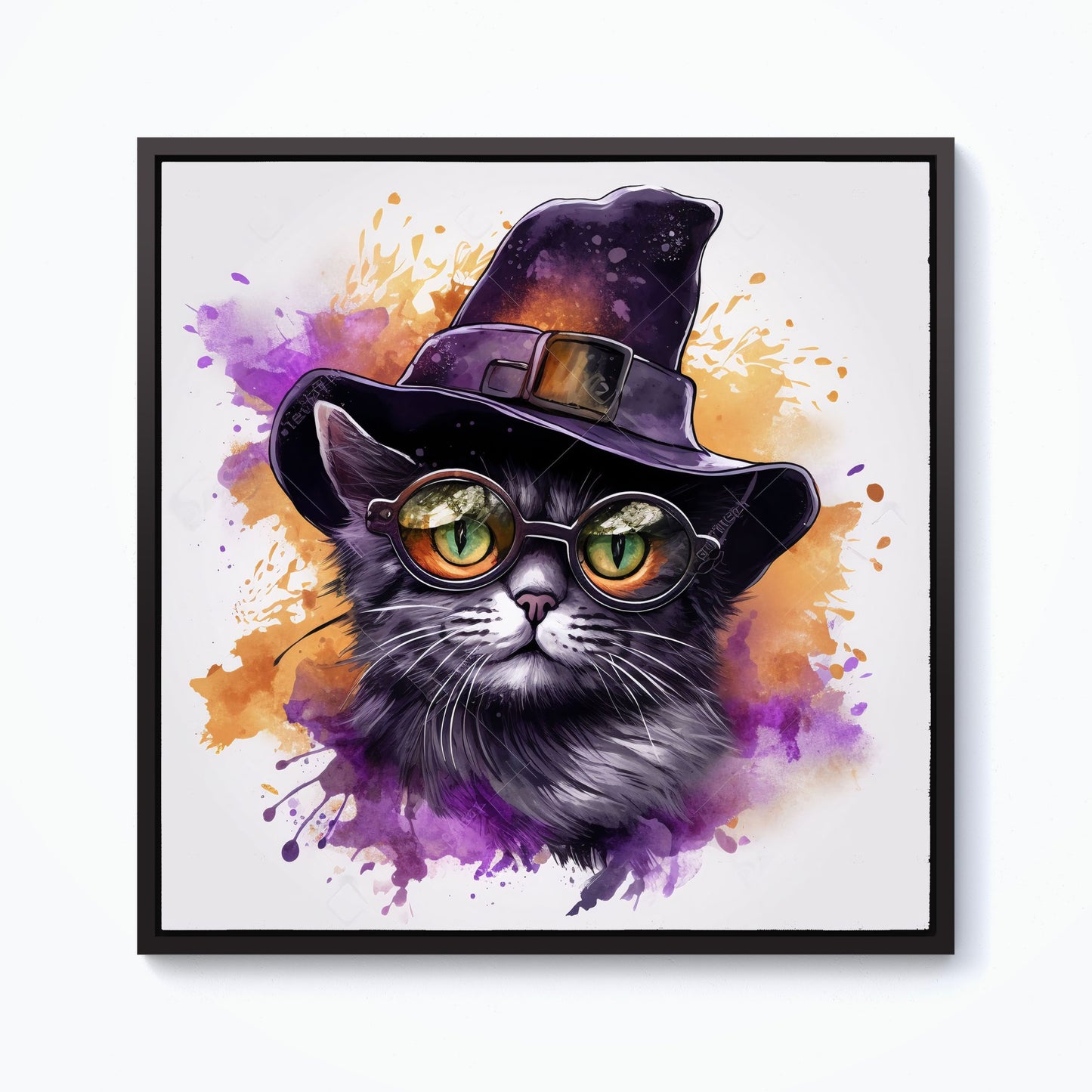 Splashart Longhaired Witches Cat Framed Canvas