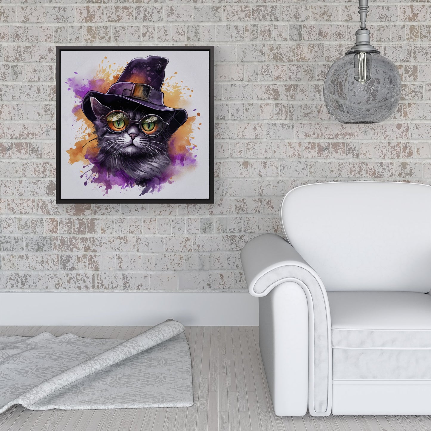 Splashart Longhaired Witches Cat Framed Canvas