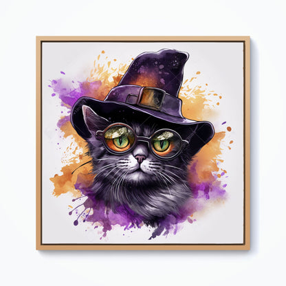 Splashart Longhaired Witches Cat Framed Canvas