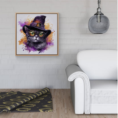Splashart Longhaired Witches Cat Framed Canvas