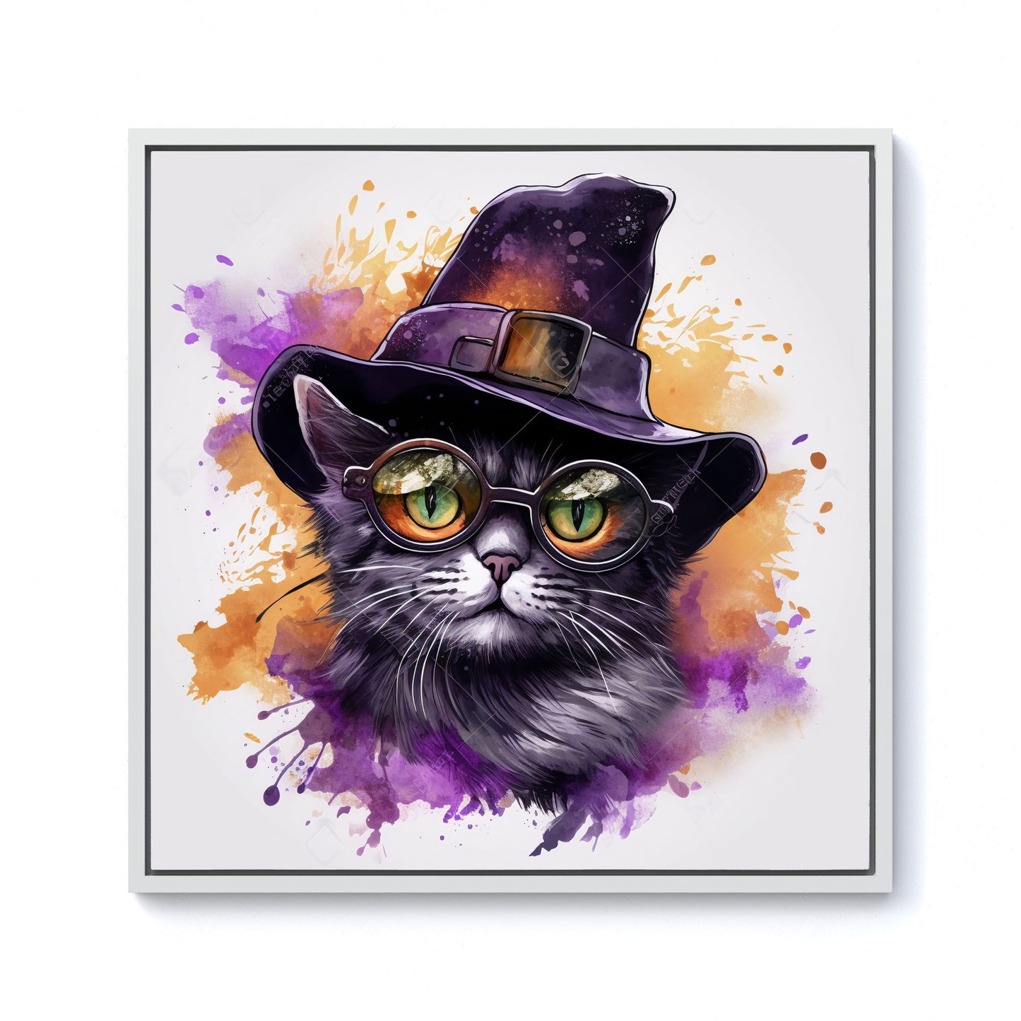 Splashart Longhaired Witches Cat Framed Canvas