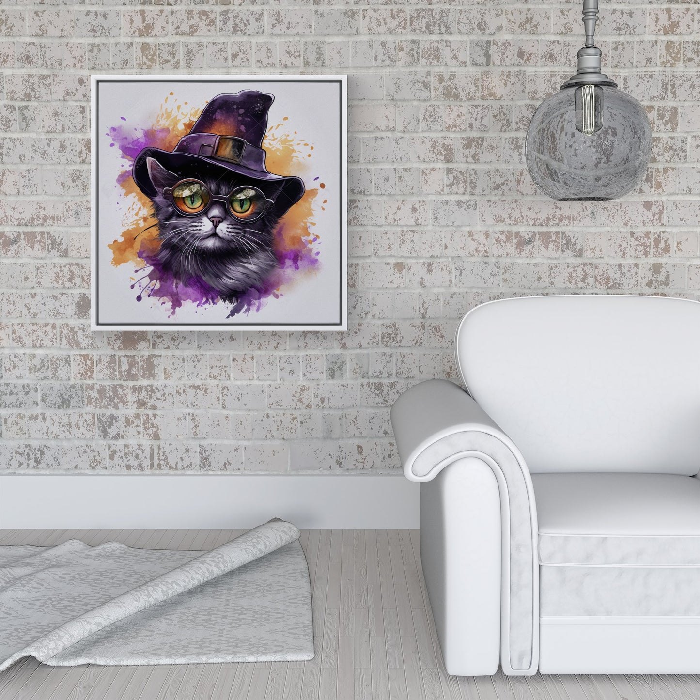 Splashart Longhaired Witches Cat Framed Canvas