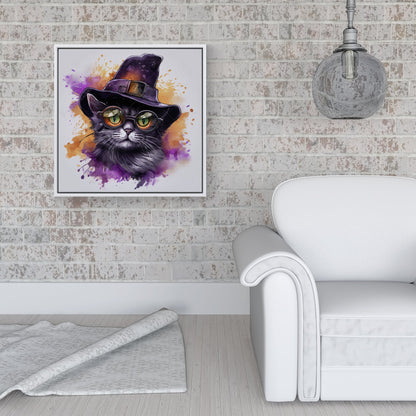 Splashart Longhaired Witches Cat Framed Canvas