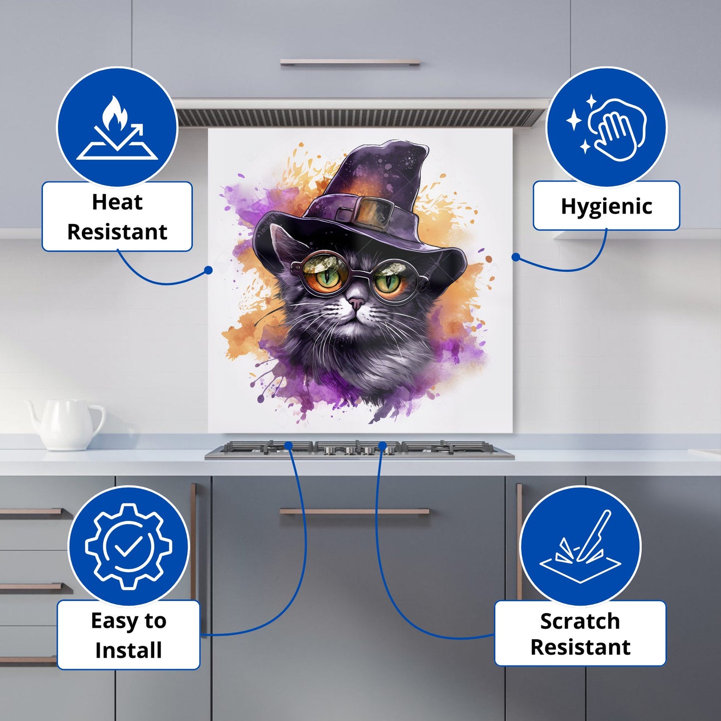 Splashart Longhaired Witches Cat Kitchen Splashback