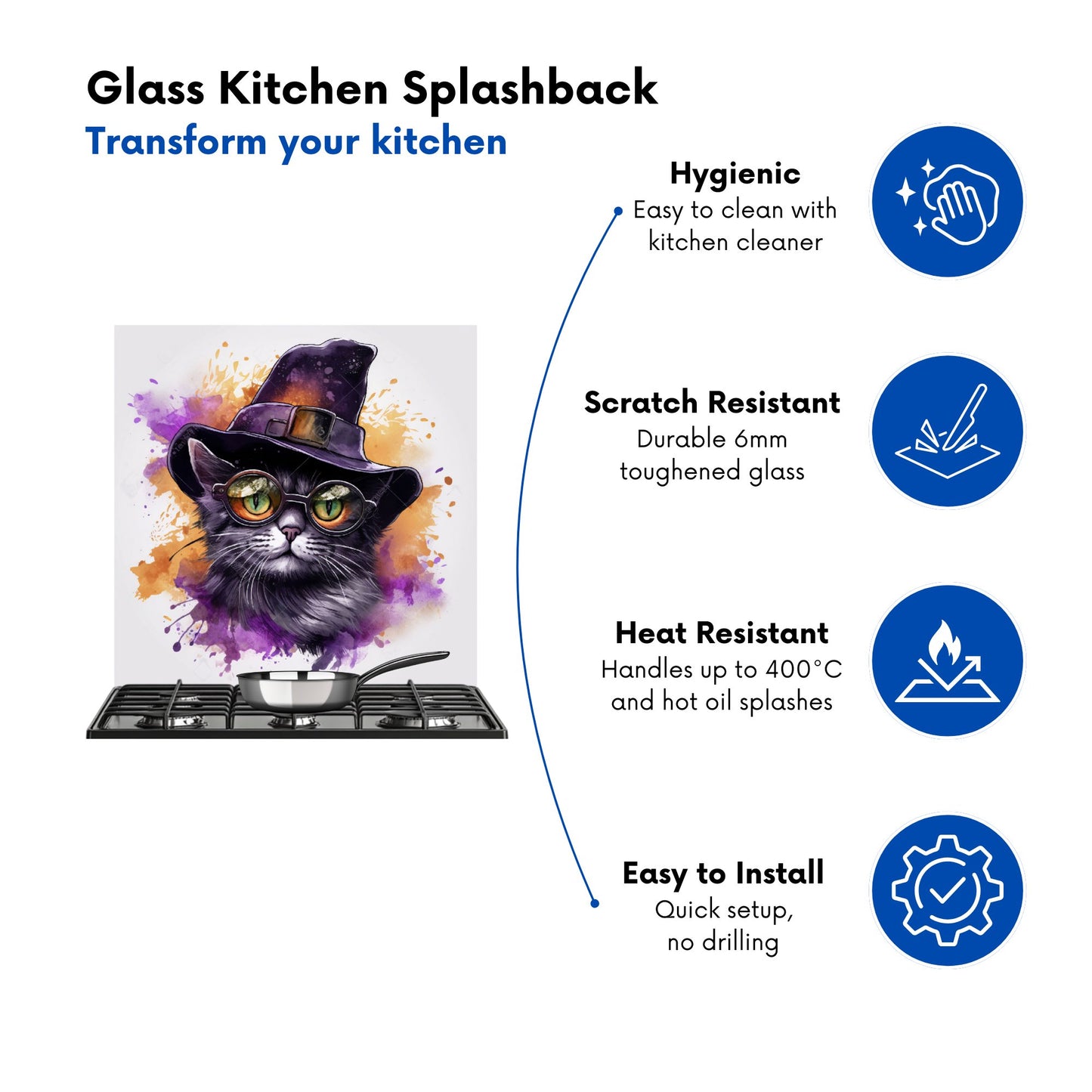 Splashart Longhaired Witches Cat Kitchen Splashback