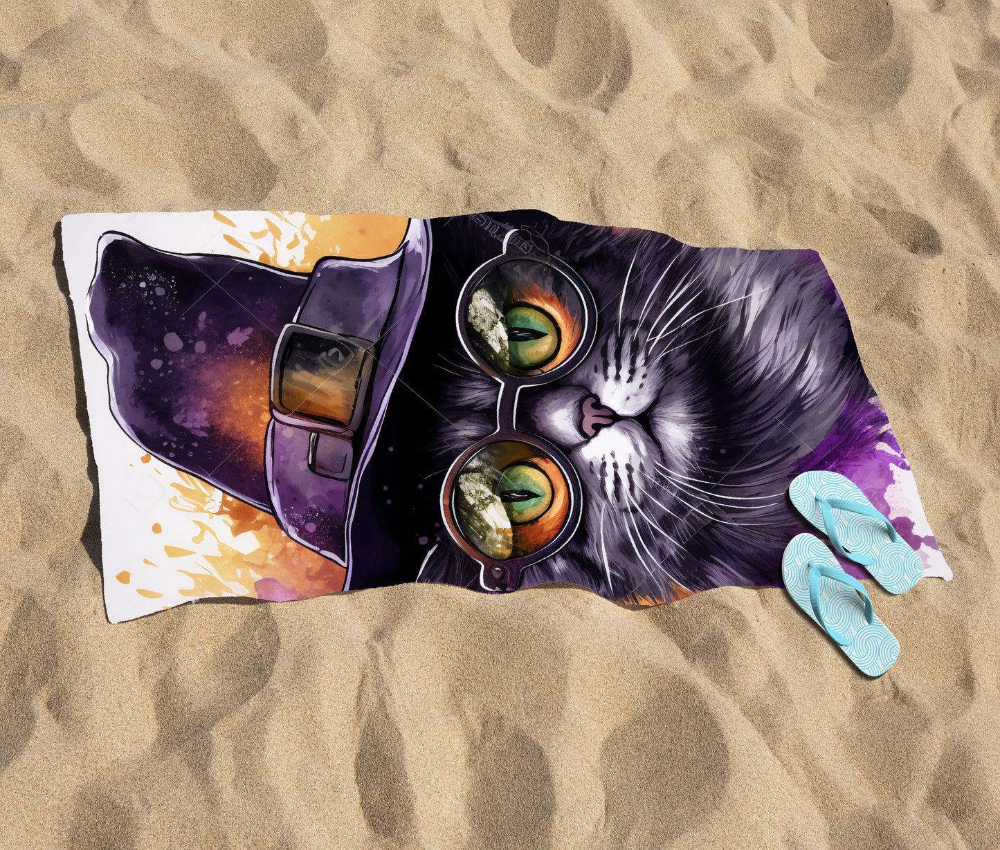 Splashart Longhaired Witches Cat Beach Towel