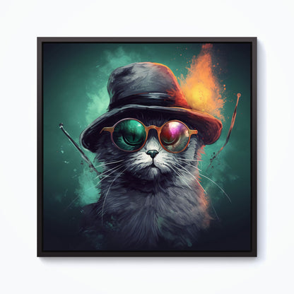 Fiery Cat In A Hat Framed Canvas