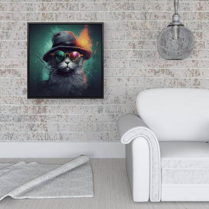 Fiery Cat In A Hat Framed Canvas