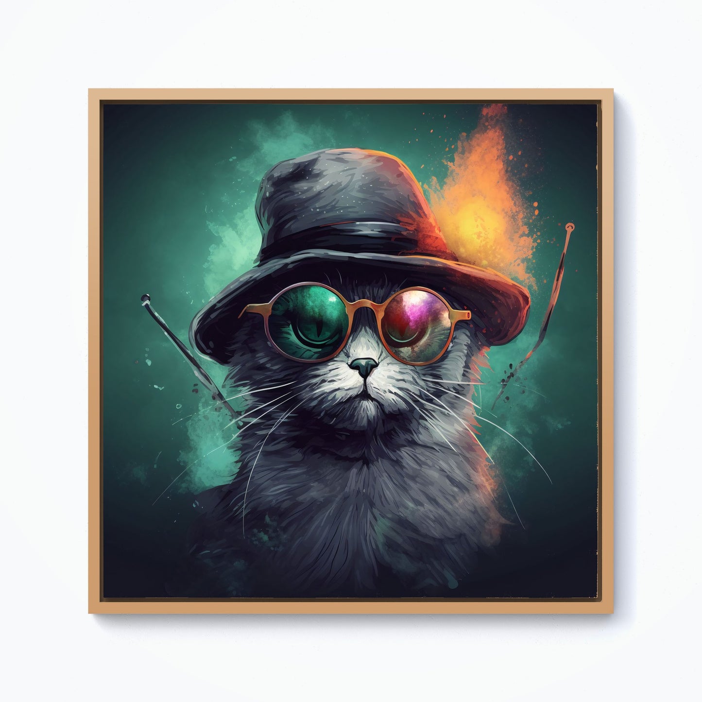 Fiery Cat In A Hat Framed Canvas