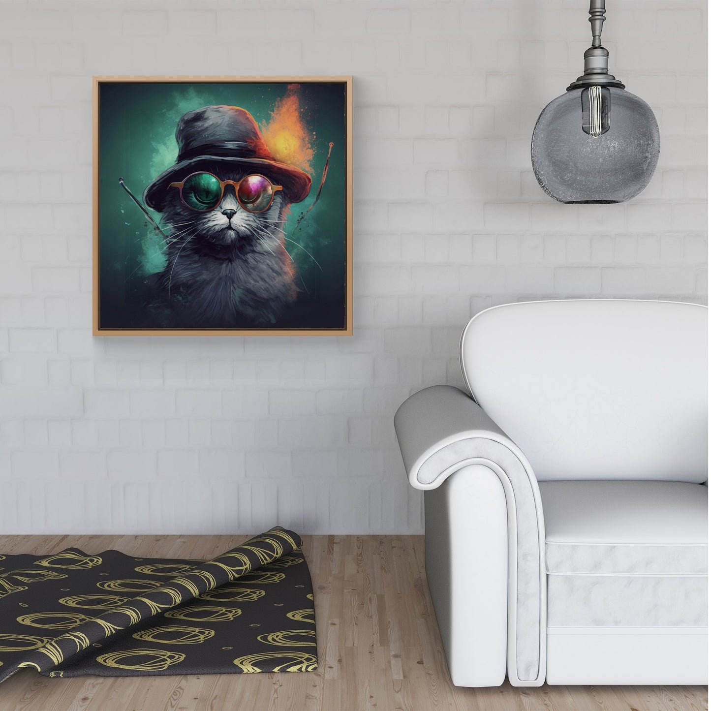 Fiery Cat In A Hat Framed Canvas