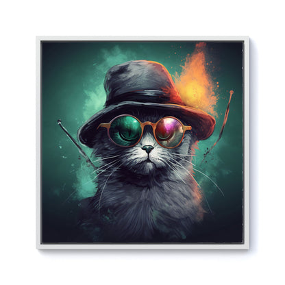 Fiery Cat In A Hat Framed Canvas